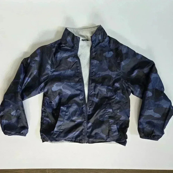 OshKosh reversible blue grey Camo fleece fall winter jacket boys size 8 - Picture 2 of 8